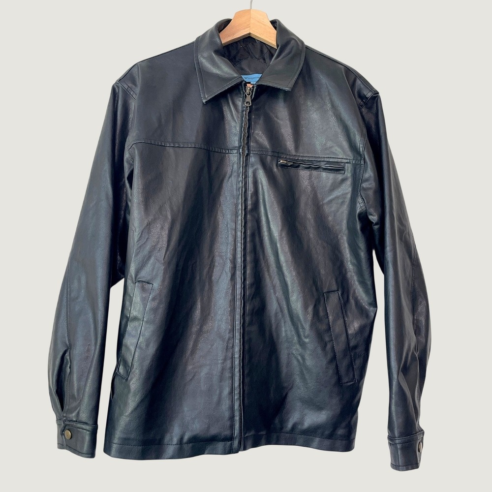 Whispering Smith London Mens Faux Leather Jacket Black Full Zip Quilted Lined L